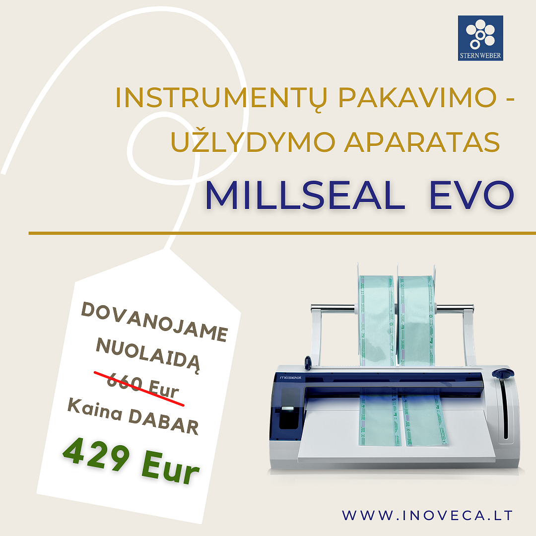 Millseal+Evo Manual terminis instrumentų pakavimo-užlydymo aparatas su SUPER kainą!