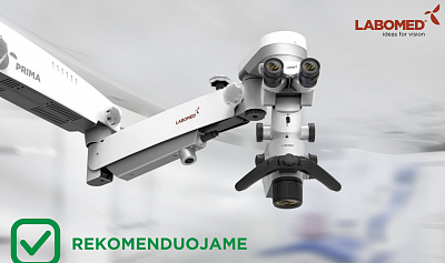 Labomed Prima Pro dantų mikroskopas - aukštos kokybės optika, ryškus apšvietimas ir ergonomiškas valdymas